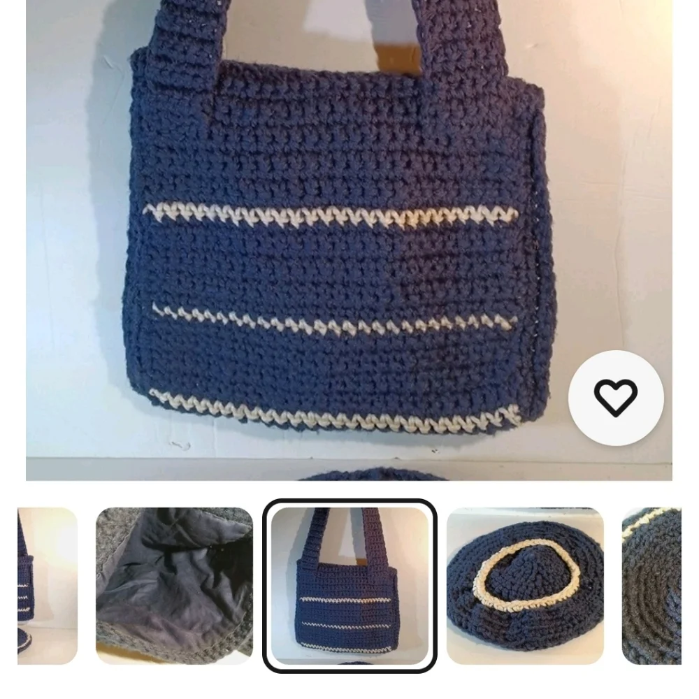 Blue and White Knit Beret with Matching Shoulder Bag